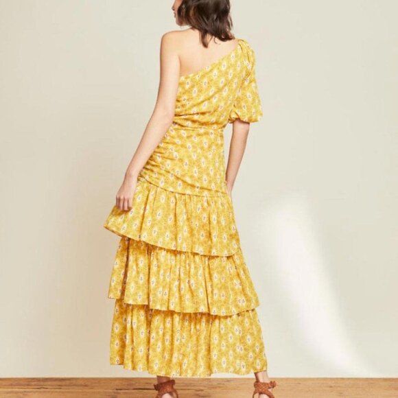 Veronica Beard Yellow Multi Virginia One Shoulder Maxi Dress Sz 0 00 - Picture 4 of 9